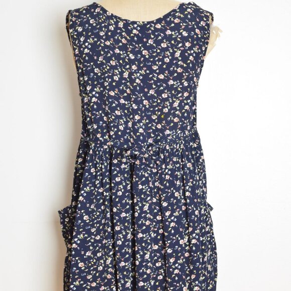 vintage 90s babydoll dress Ecote navy floral print grunge crinkle rayon mini S M - Picture 7 of 8